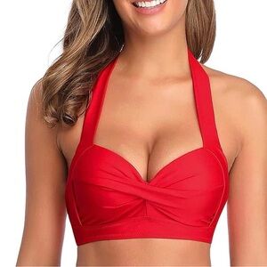 Ruched Retro Red Swim Halter